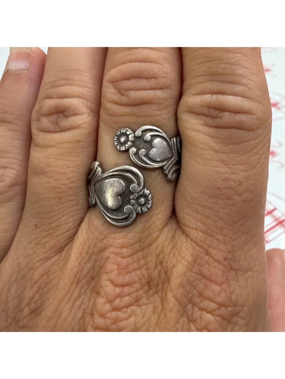 Avon Sterling filigree heart detail bypass ring size 8.5 vintage 60s